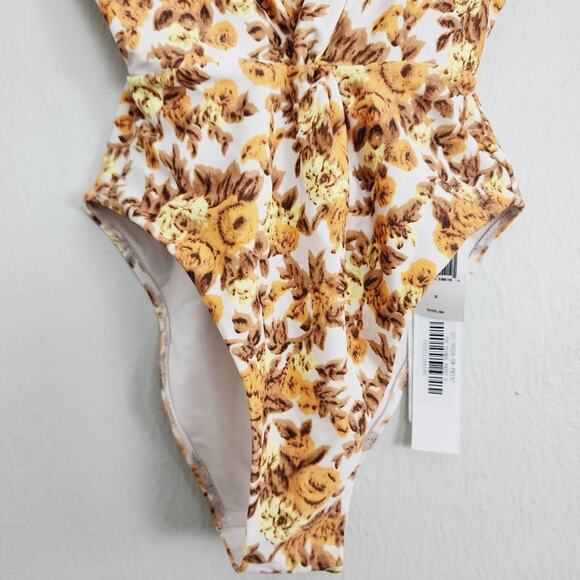 NEW Jonathan Simkhai Ingrid Gathered Floral Deep V-Neck One Piece Swimsuit - Picture 5 of 11